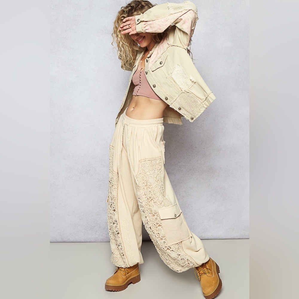 ⚡️📦 POL “ Sand Dune “ Patchwork Cotton Jacket | Light Sand - Last One - Picture 4 of 9